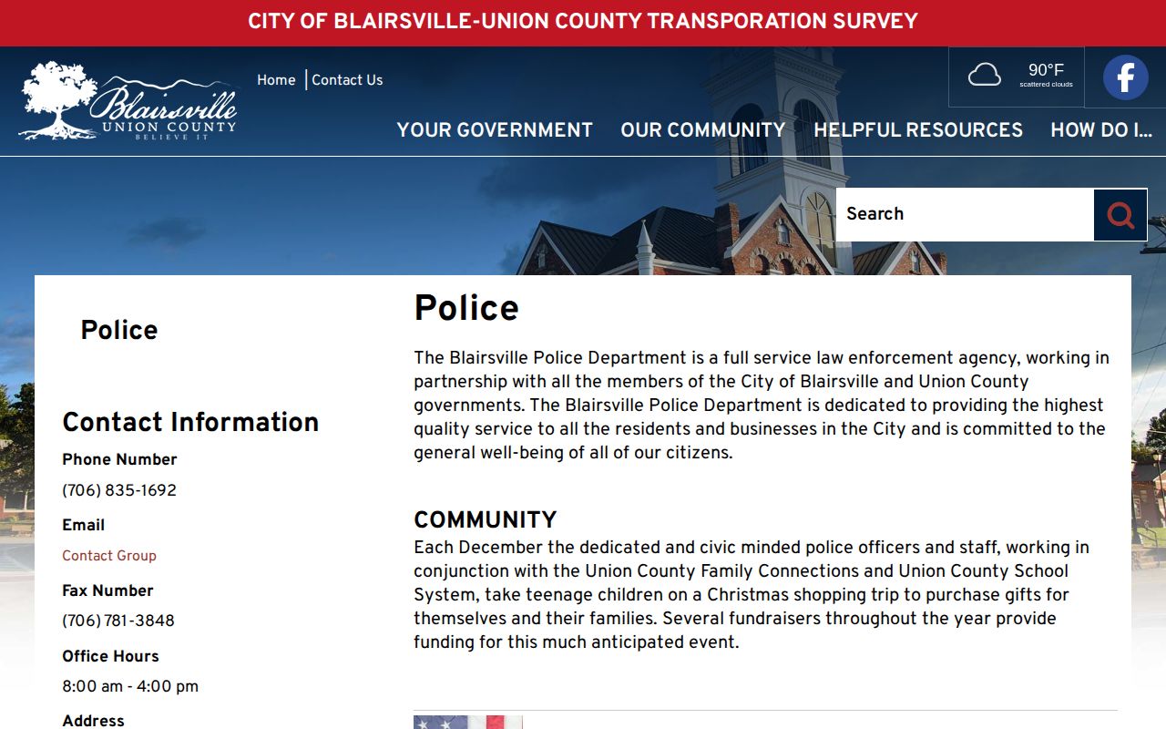Official Union County Blairsville Police Department contact page for city arrest records