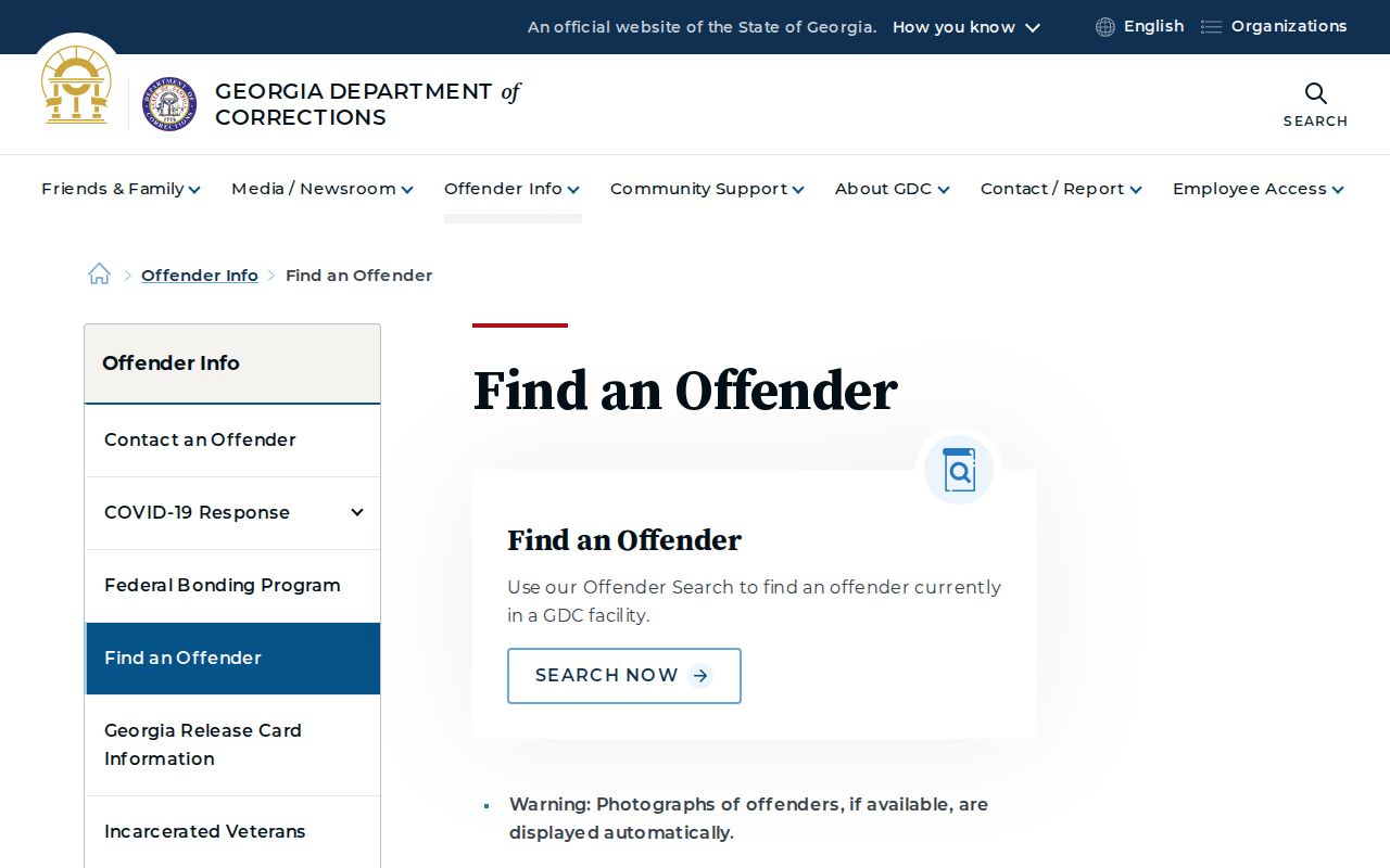 Union County reference to Georgia Department of Corrections offender search and state custody records