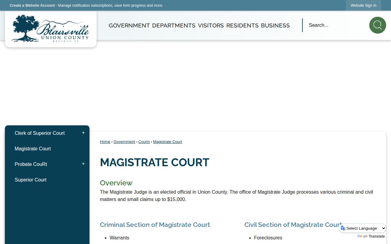 Union County Magistrate Court first appearance and bond record information