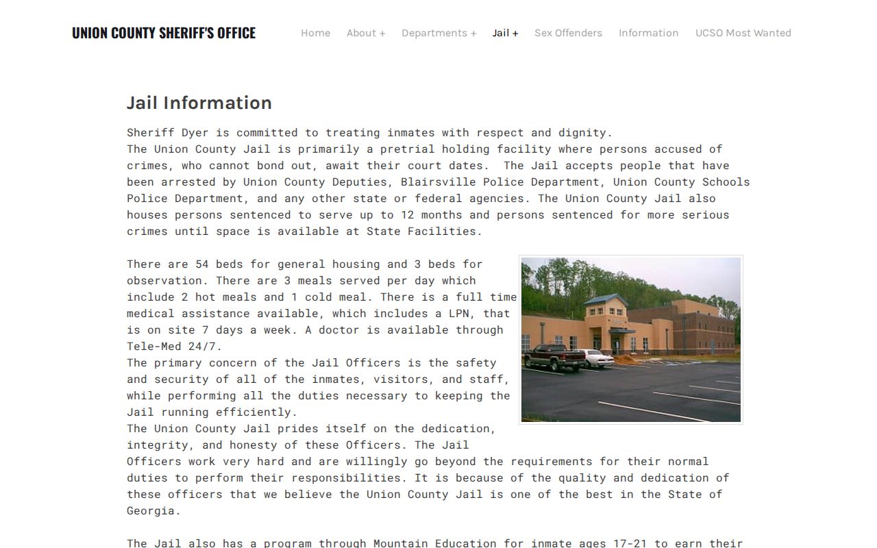 Union County Jail official booking and custody records information