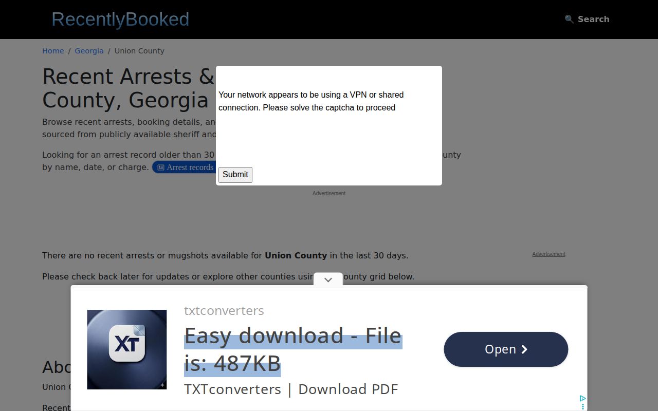 Unofficial Union County booking search interface and record caveat