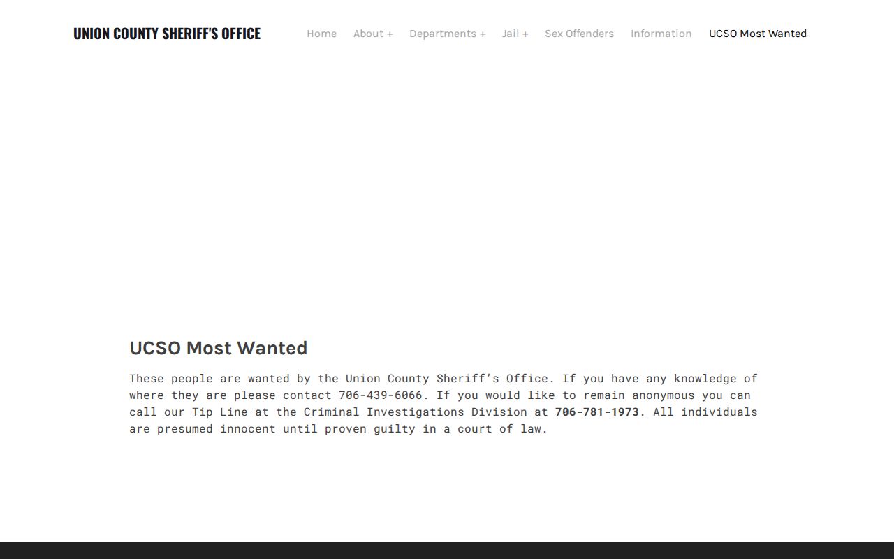 Union County Sheriff's official Most Wanted page and public-safety notice